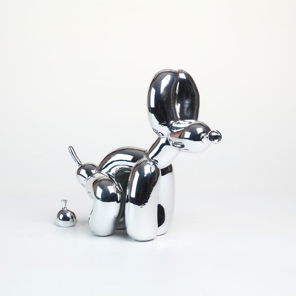 Chien ballon doré résine — cadeau décoration luxe