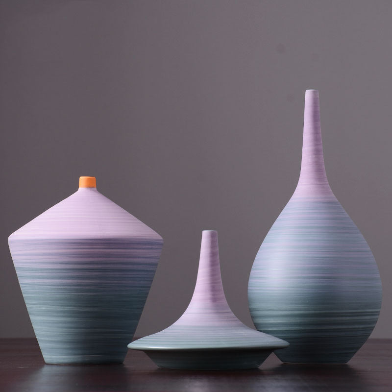 Set 3 vases céramique minimaliste peints main — décoration moderne