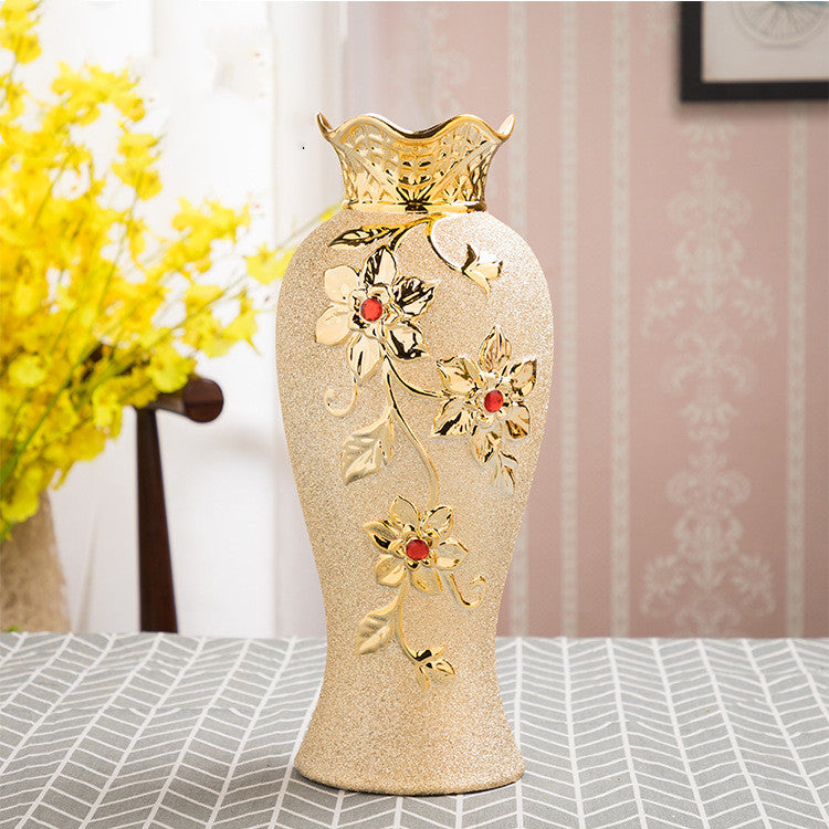 Vase céramique doré floral — décoration intérieure luxueuse