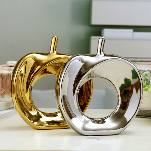 Pomme décorative céramique dorée — déco maison minimaliste