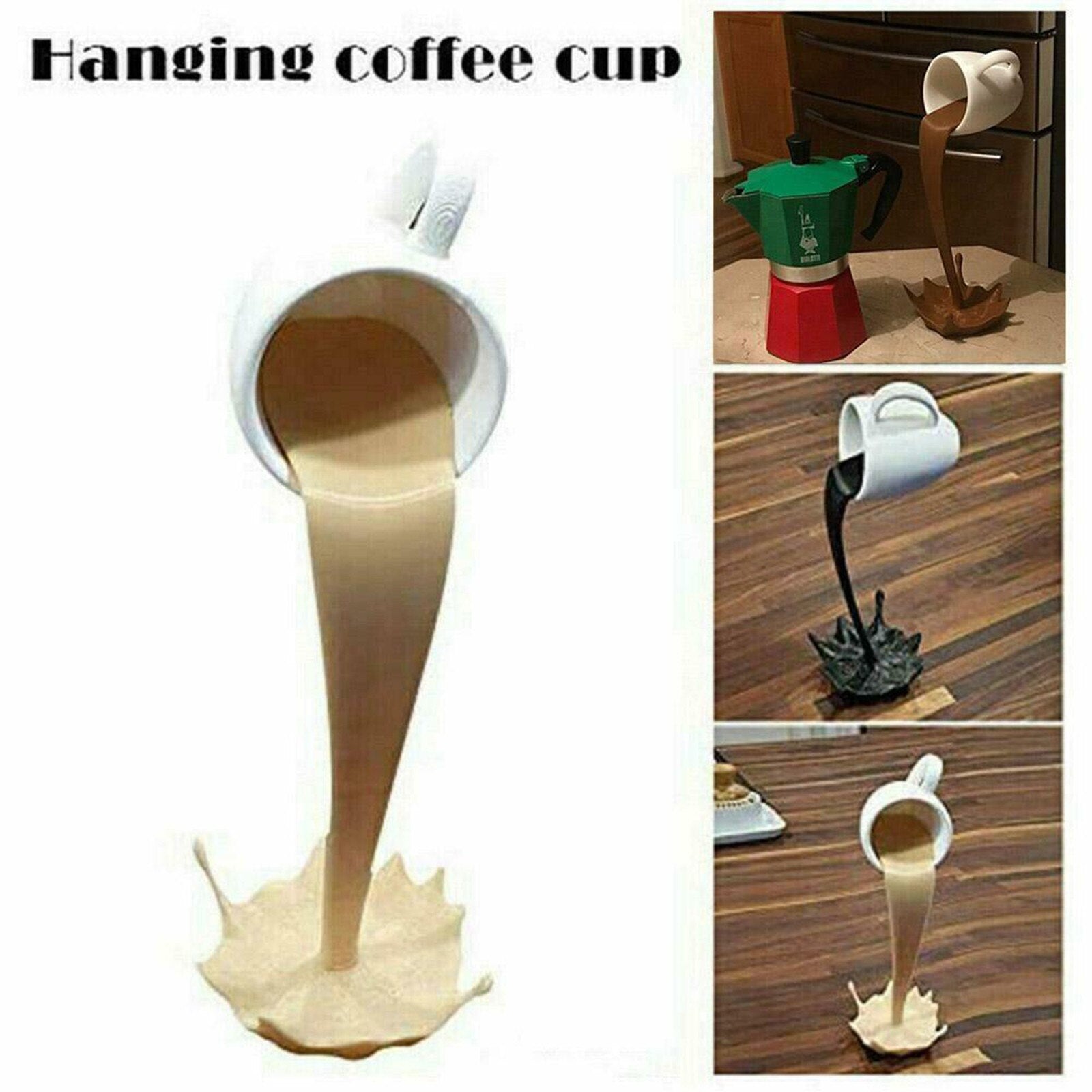 Tasse café flottante illusion optique — déco salon insolite