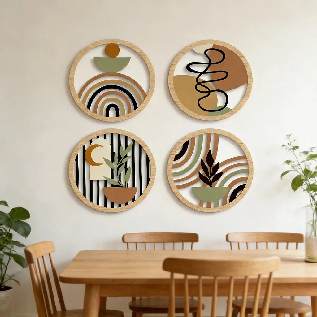 Décoration Murale Bohème en Bois – Lot de 4 Pièces DARINOVA