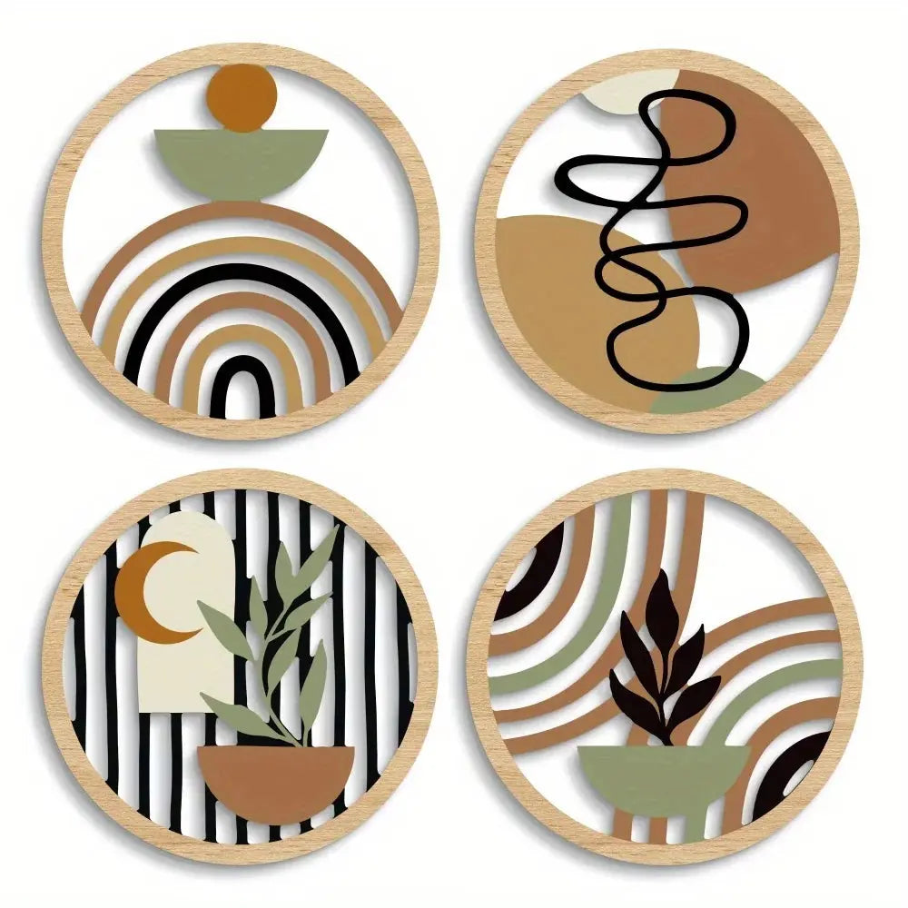 Décoration Murale Bohème en Bois – Lot de 4 Pièces DARINOVA
