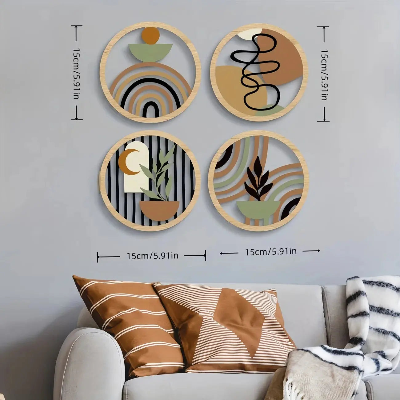 Décoration Murale Bohème en Bois – Lot de 4 Pièces DARINOVA