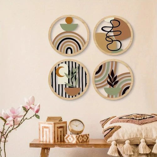 Décoration Murale Bohème en Bois – Lot de 4 Pièces DARINOVA