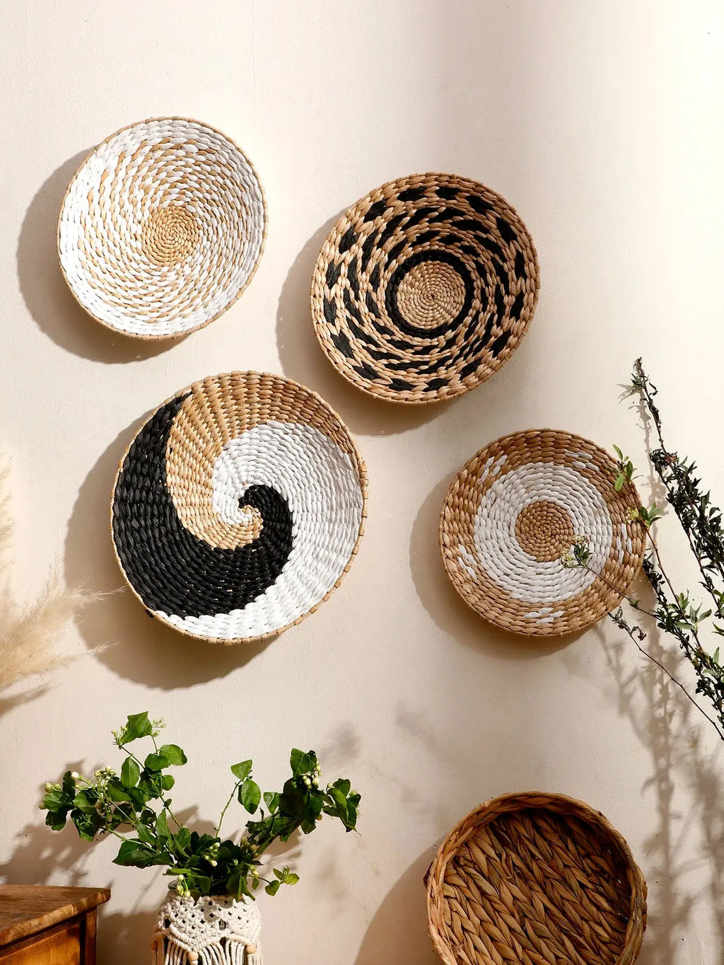 Décoration murale bohème en osier tressé fait main, paniers muraux naturels pour salon, chambre et décoration intérieure moderne DARINOVA