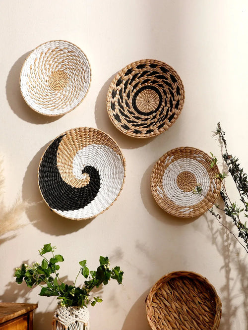 Décoration murale bohème en osier tressé fait main, paniers muraux naturels pour salon, chambre et décoration intérieure moderne DARINOVA