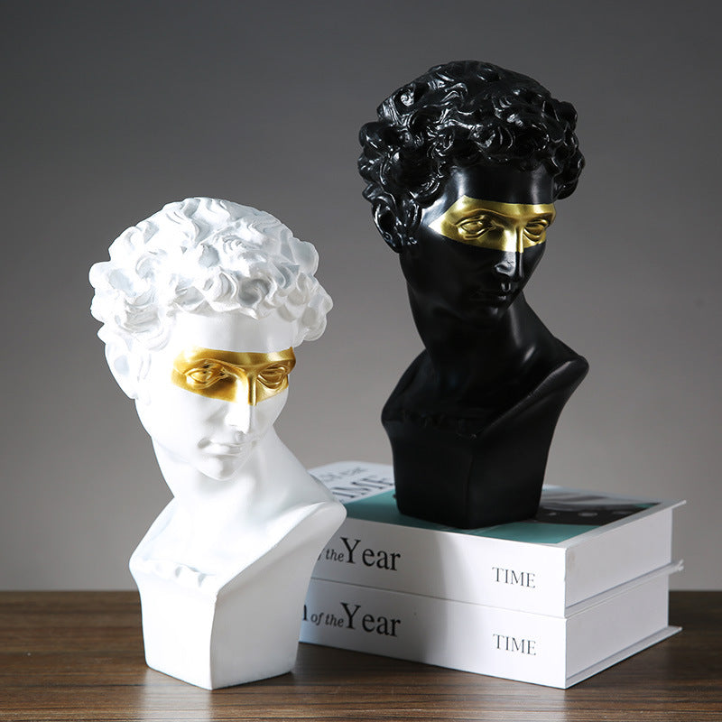 Buste David masque doré — sculpture déco luxe résine