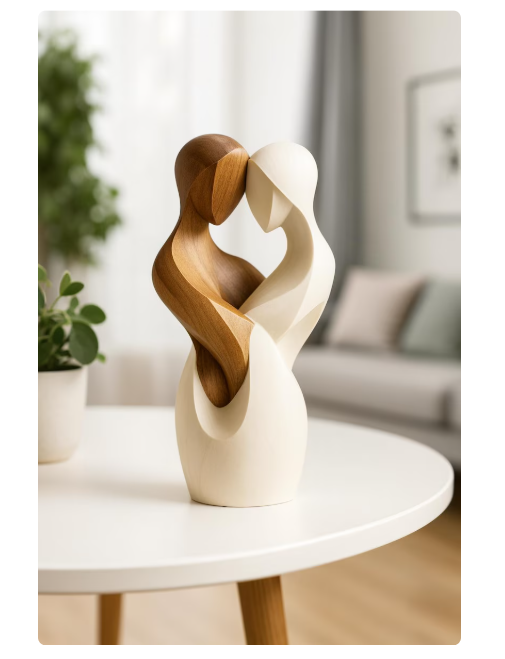 Figurine couple bois naturel — cadeau mariage idéal